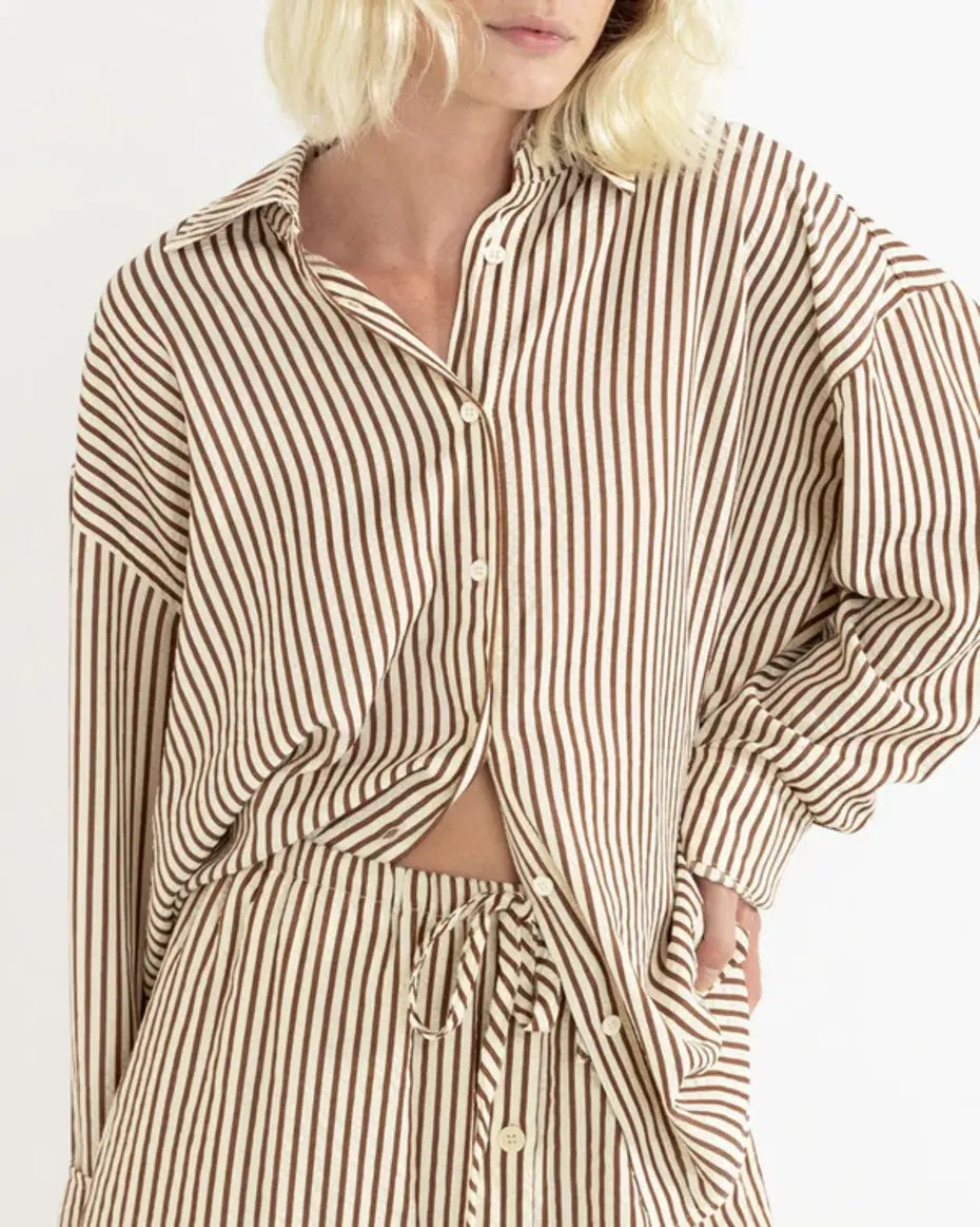 RHYTHM W COVE STRIPE OVERSIZED LONG SLEEVE SHIRT 