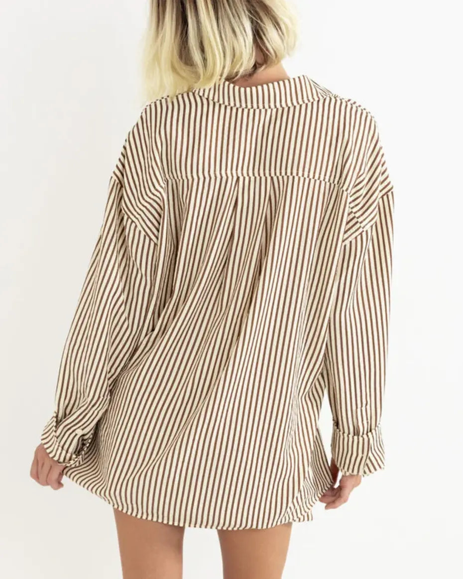 RHYTHM W COVE STRIPE OVERSIZED LONG SLEEVE SHIRT 