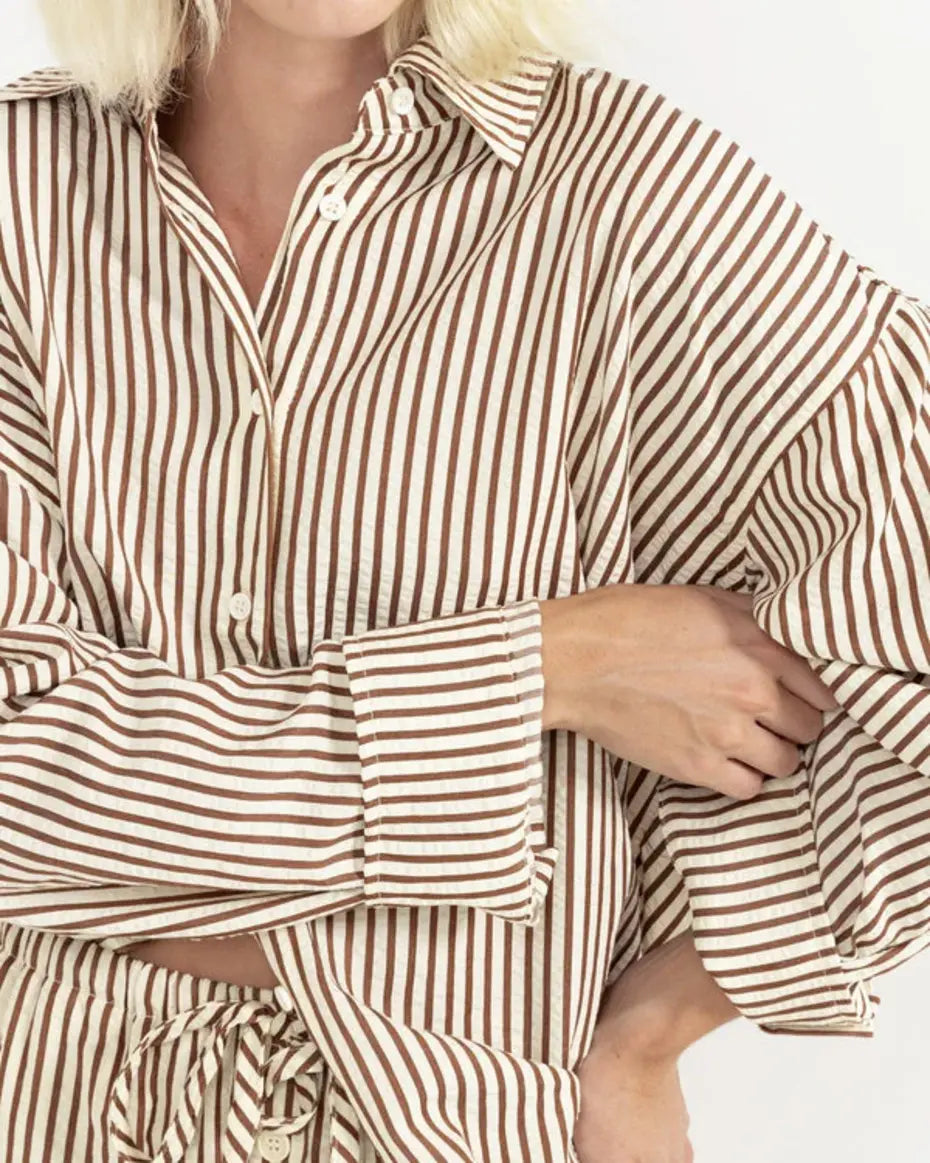 RHYTHM W COVE STRIPE OVERSIZED LONG SLEEVE SHIRT 