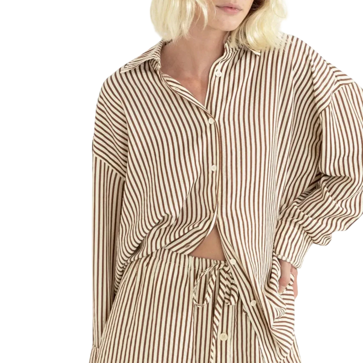 RHYTHM W COVE STRIPE OVERSIZED LONG SLEEVE SHIRT 
