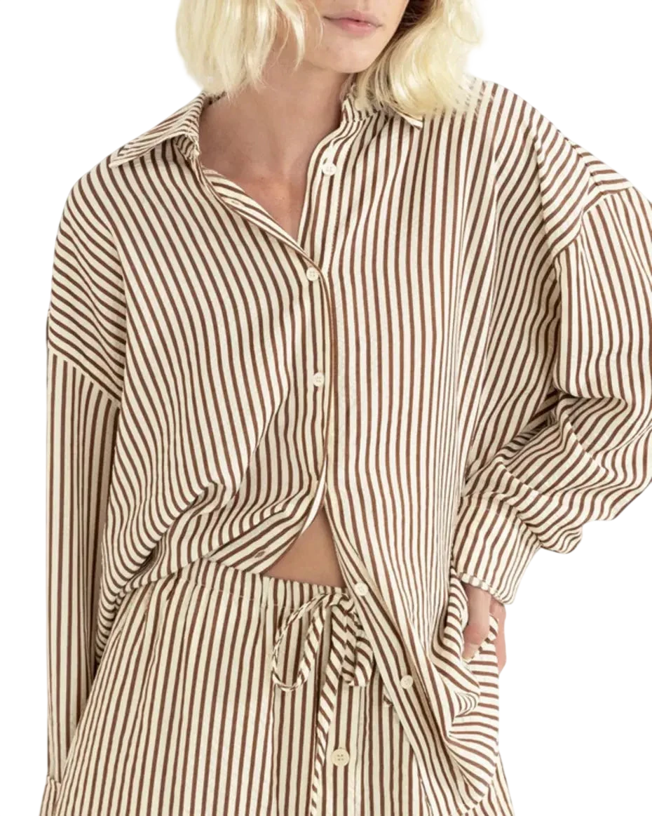 RHYTHM W COVE STRIPE OVERSIZED LONG SLEEVE SHIRT