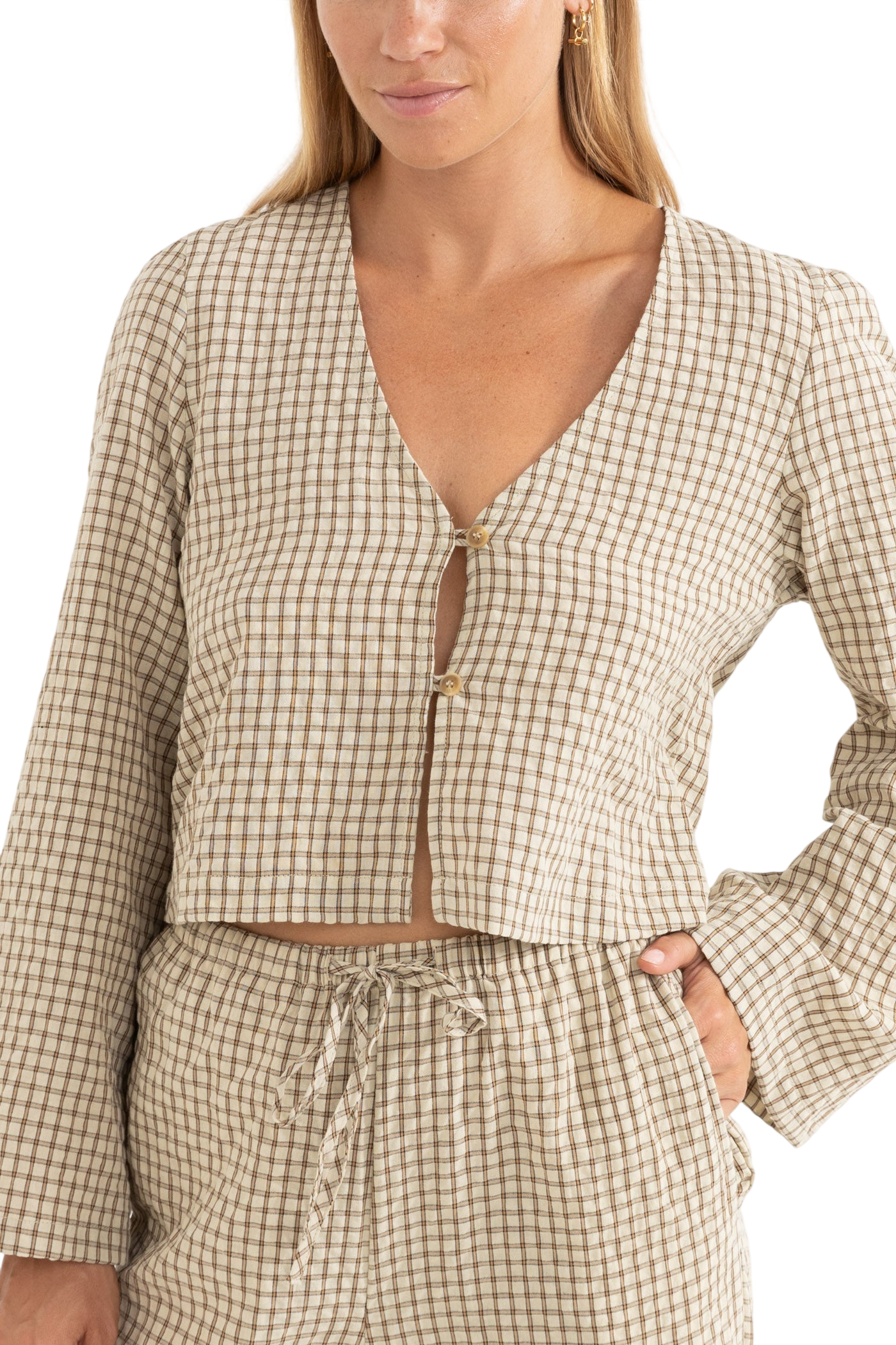 RHYTHM W LUCA CHECK BLOUSON TOP