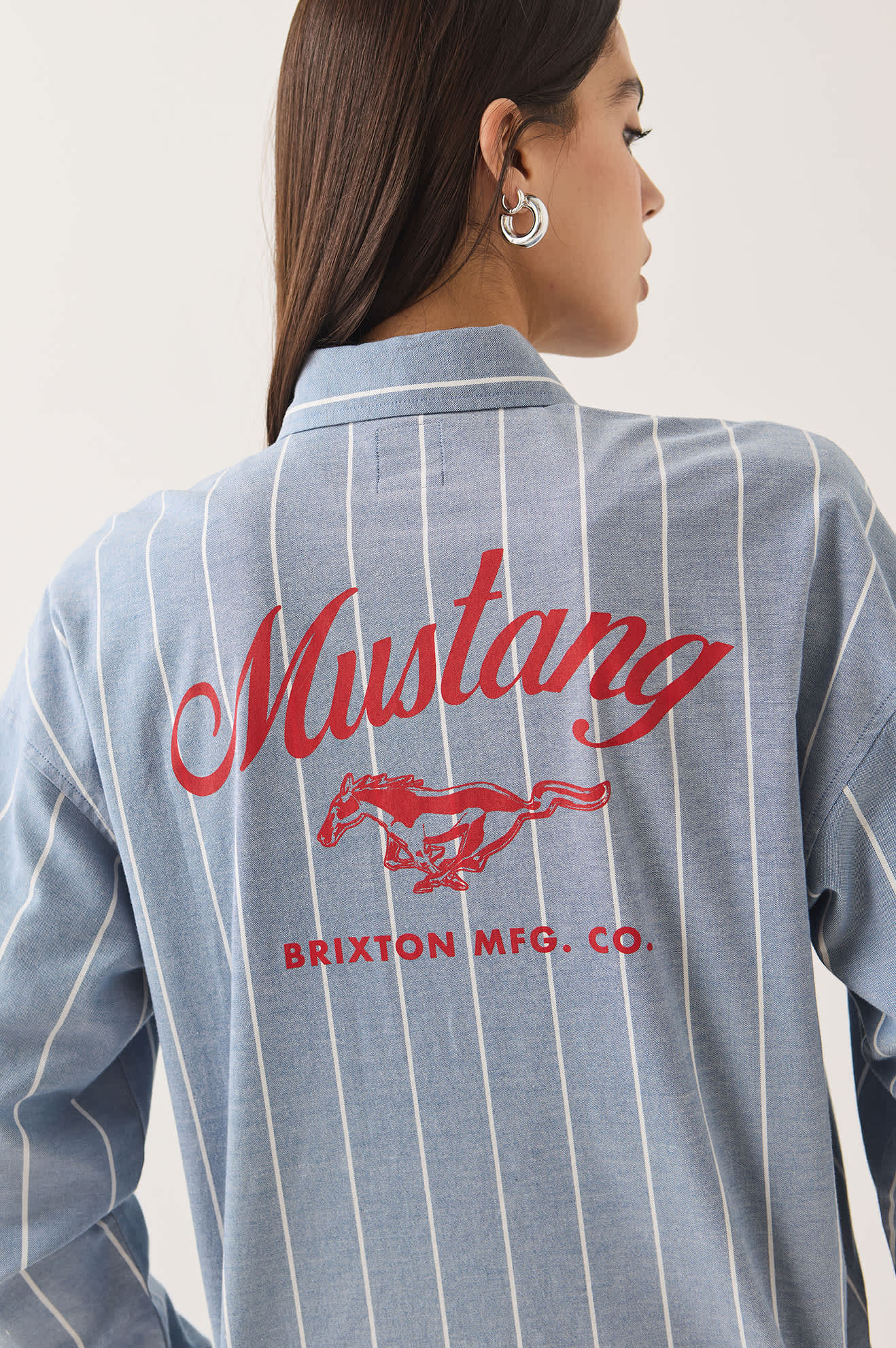 BRIXTON X FORD W MUSTANG SALLY LS SHIRT - Blue Chambray/Stripe